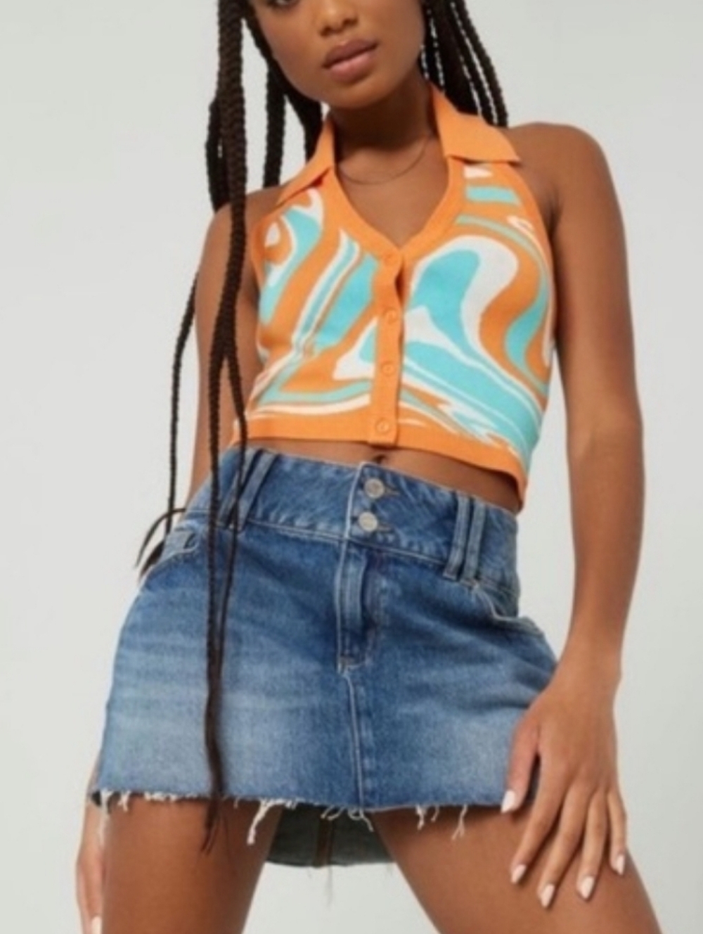 Garage Groovy Print Paige Polo Halter Top